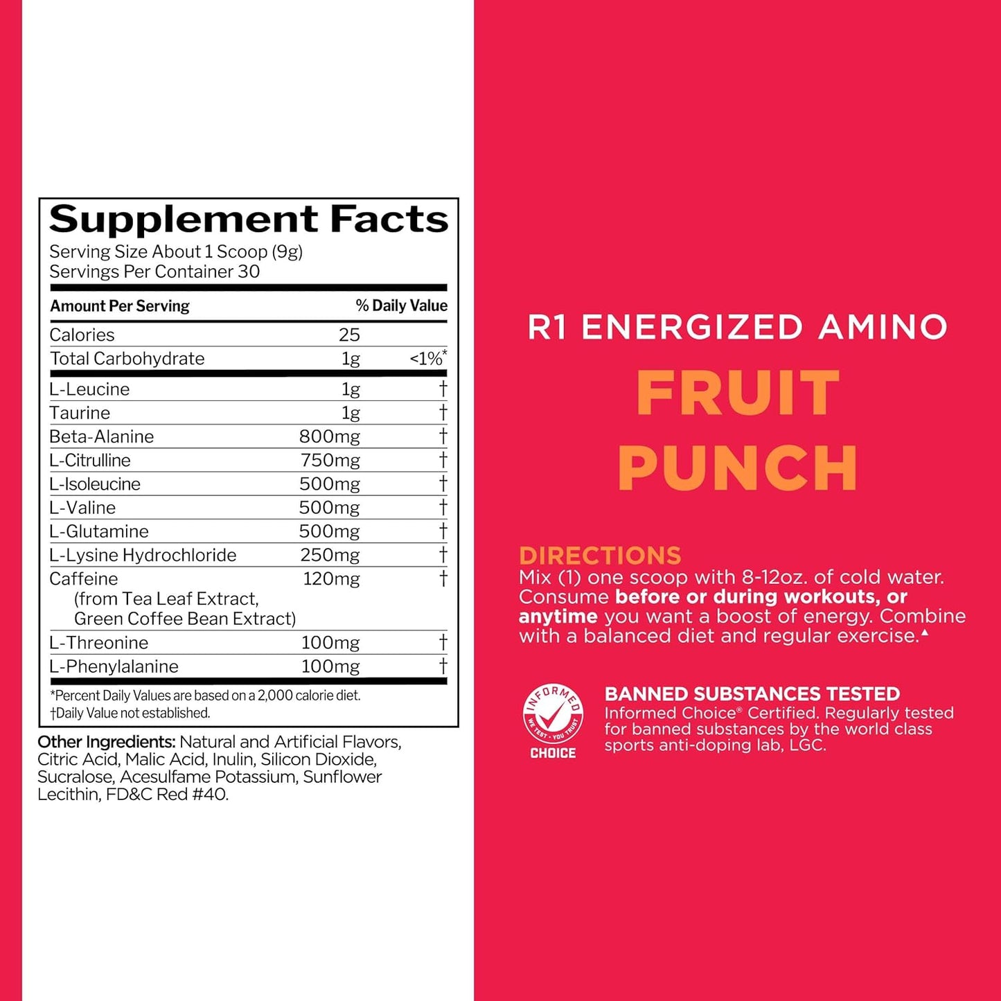 Rule 1 Energized Amino – |Anytime Energy and Recovery Support with BCAAs| Glutamine| Citrulline| Beta Alanine I and Caffeine from Green Coffee & Tea Leaf Extracts |30 Servings