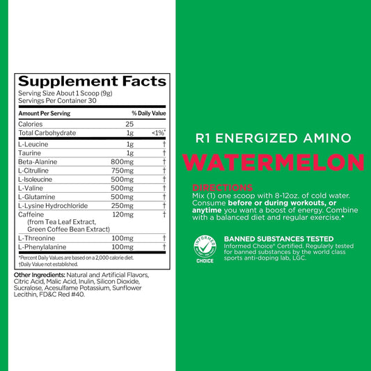 Rule 1 Energized Amino – |Anytime Energy and Recovery Support with BCAAs| Glutamine| Citrulline| Beta Alanine I and Caffeine from Green Coffee & Tea Leaf Extracts |30 Servings