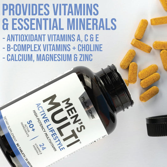 Rule1 Men's Multi | Men's Daily Vitamins| Essential Minerals| Superfoods| Digestive Enzymes| Amino Acids & Antioxidants for Active Lifestyles and Wellness Support
