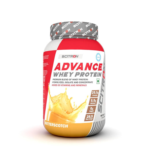 Scitron Advance Whey Protein | 25.5g Protein |5g BCAAs| 0g Sugar| 20 Vitamins & Minerals| Certified by Labdoor, USA | Sourced from Glanbia Nutrition | Certified by Informed Choice