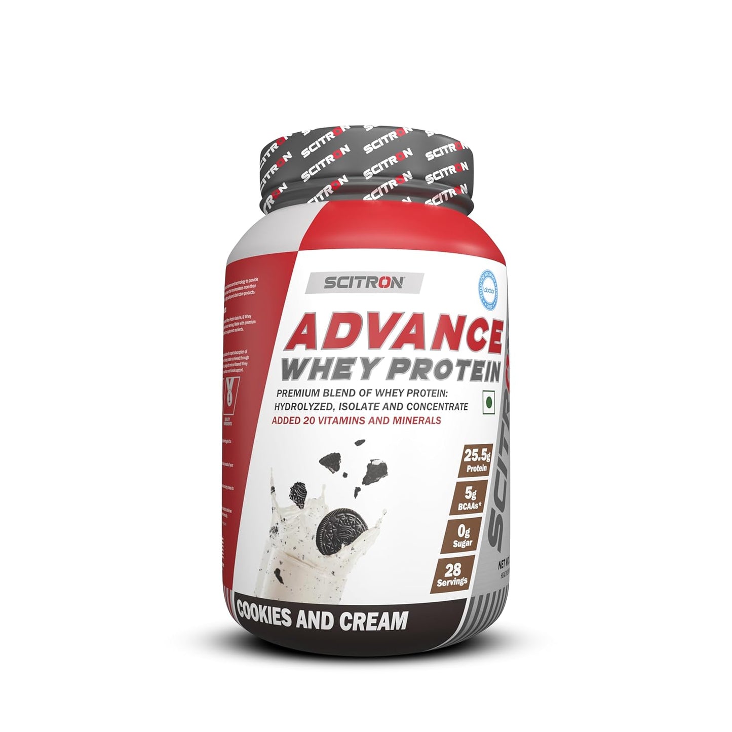 Scitron Advance Whey Protein | 25.5g Protein |5g BCAAs| 0g Sugar| 20 Vitamins & Minerals| Certified by Labdoor, USA | Sourced from Glanbia Nutrition | Certified by Informed Choice