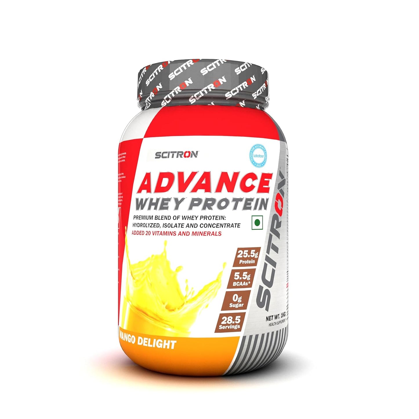 Scitron Advance Whey Protein | 25.5g Protein |5g BCAAs| 0g Sugar| 20 Vitamins & Minerals| Certified by Labdoor, USA | Sourced from Glanbia Nutrition | Certified by Informed Choice