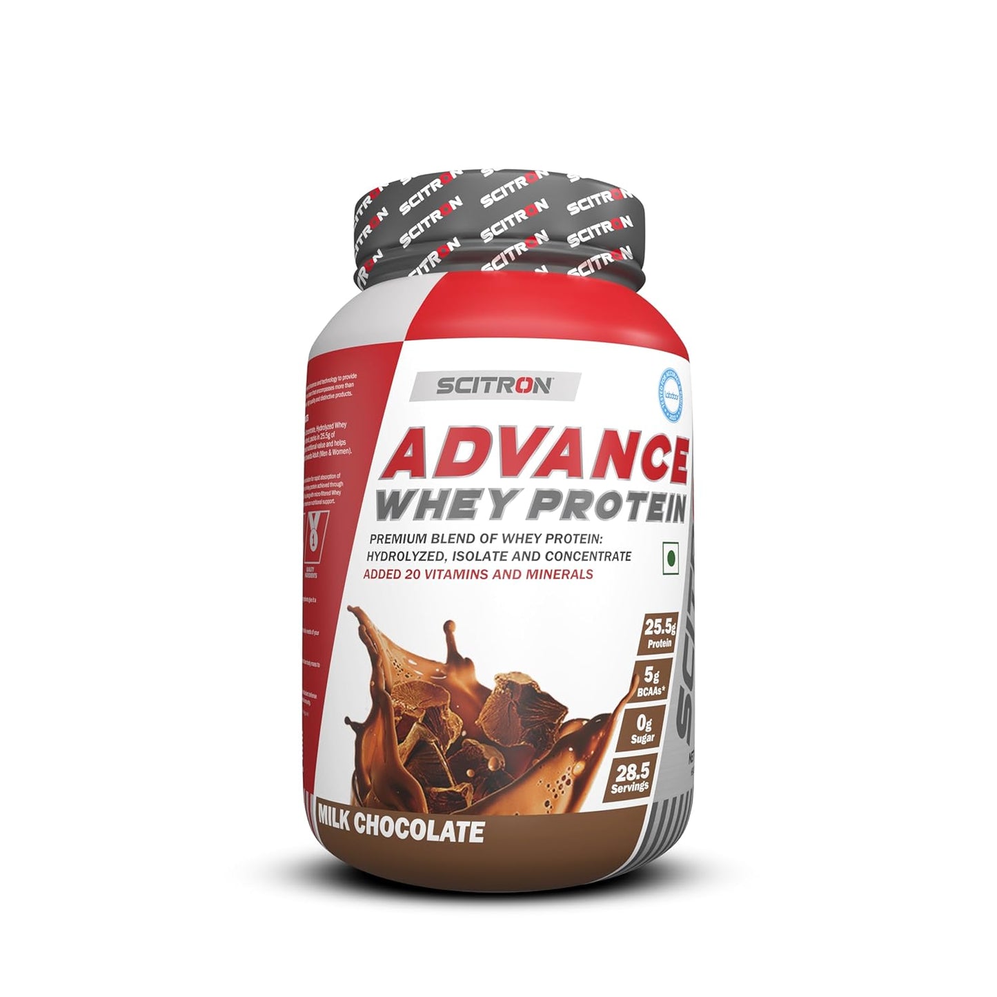 Scitron Advance Whey Protein | 25.5g Protein |5g BCAAs| 0g Sugar| 20 Vitamins & Minerals| Certified by Labdoor, USA | Sourced from Glanbia Nutrition | Certified by Informed Choice