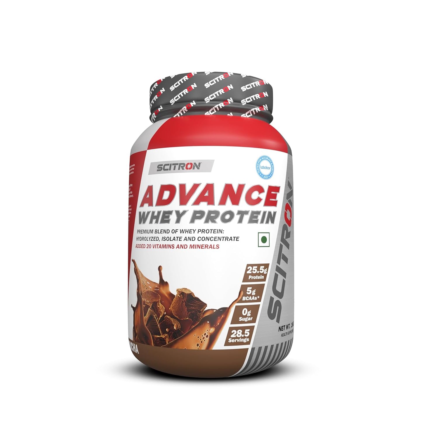 Scitron Advance Whey Protein | 25.5g Protein |5g BCAAs| 0g Sugar| 20 Vitamins & Minerals| Certified by Labdoor, USA | Sourced from Glanbia Nutrition | Certified by Informed Choice