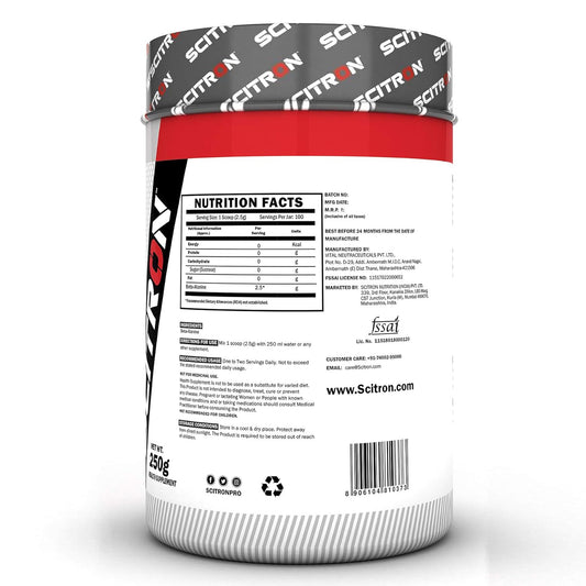 Scitron Beta Alanine |100 Servings| 2.5g Beta Alanine| 0 Fillers | No Added Sweetner |250g
