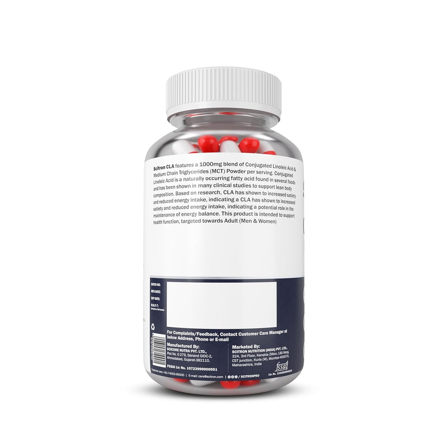 Scitron CLA CORE + MCT | Weight Management | Metabolism | Energy | CLA - 800 mg| MCT - 200 mg| 90 Veg Capsules