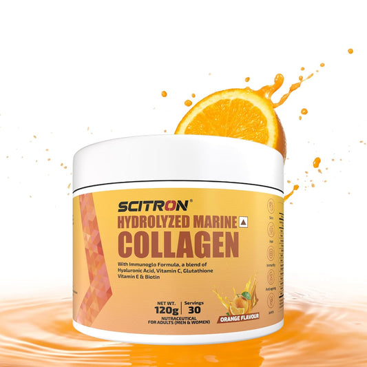 Scitron Hydrolyzed Marine Collagen Peptides with Hyaluronic Acid | Vitamin C | Glutathione & Biotin – Advanced Immunoglo Formula for Youthful Skin | Joint Health | Immune Support | Gluten-Free | 120g