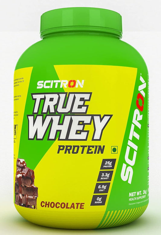 Scitron True Whey Protein 25g Protein| 3.3g BCAAs & 6.9g EAA | Stimulate Muscles Growth | Enhance Recovery | 100% Muscle Building Whey Protein| Post Workout| BCAA Amino Profile | Whey Protein Bodybuiding Supplement | 2 Kg