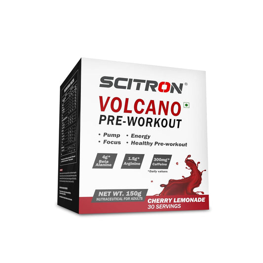 Scitron Volcano Pre Workout | 4g Beta Alanine | 1.5g Arginine | 300mg Caffeine | 0g Sugar | Boost Energy & Focus| Healthy Pre-workout