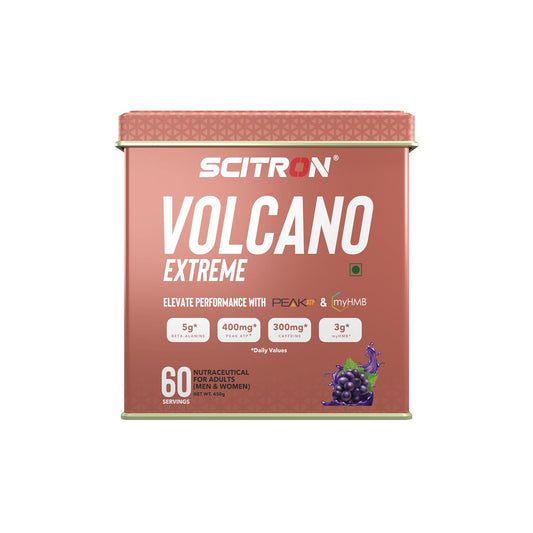 Scitron Volcano Extreme Pre-Workout 60 Servings- Grape | India's First Pre-Workout with Peak ATP & myHMB| 5g of Beta-Alanine| 400mg Peak ATP| 300mg caffeine |3g myHMB