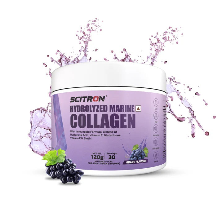 Scitron Hydrolyzed Marine Collagen Peptides with Hyaluronic Acid | Vitamin C | Glutathione & Biotin – Advanced Immunoglo Formula for Youthful Skin | Joint Health | Immune Support | Gluten-Free | 120g