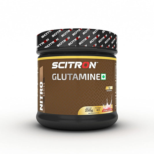 Scitron Nitro Series Glutamine 250g | Lychee Flavour | 5g Glutamine per Serving | Recovery & Muscle Support