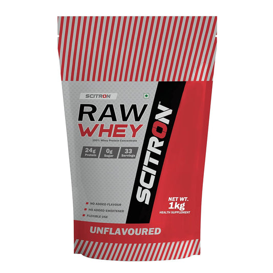 Scitron Raw Whey | 100% Whey Protein Concentrate| 24g Protein| 0g Sugar | 33 Servings| Essential & Non-Essential Amino Acids| No Added Flavour & Sweetener | 1 kg