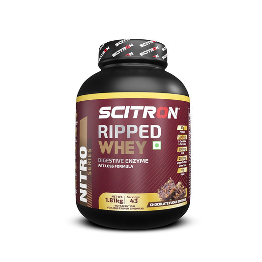 Scitron Ripped Whey Protein Powder 1.81 Kg |Chocolate Fudge Brownie| 30g Protein| 500mg L-Carnitine| 300mg CLA | For Weight Loss & Post Workout Recovery