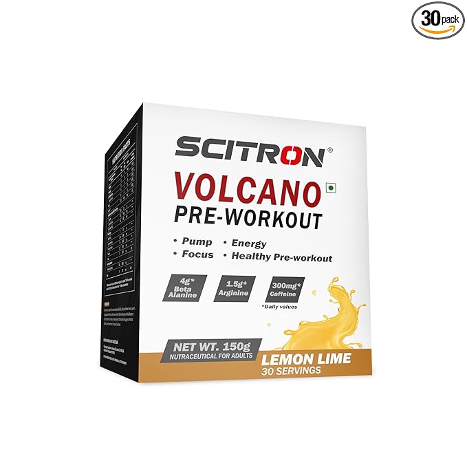 Scitron Volcano Pre Workout | 4g Beta Alanine | 1.5g Arginine | 300mg Caffeine | 0g Sugar | Boost Energy & Focus| Healthy Pre-workout