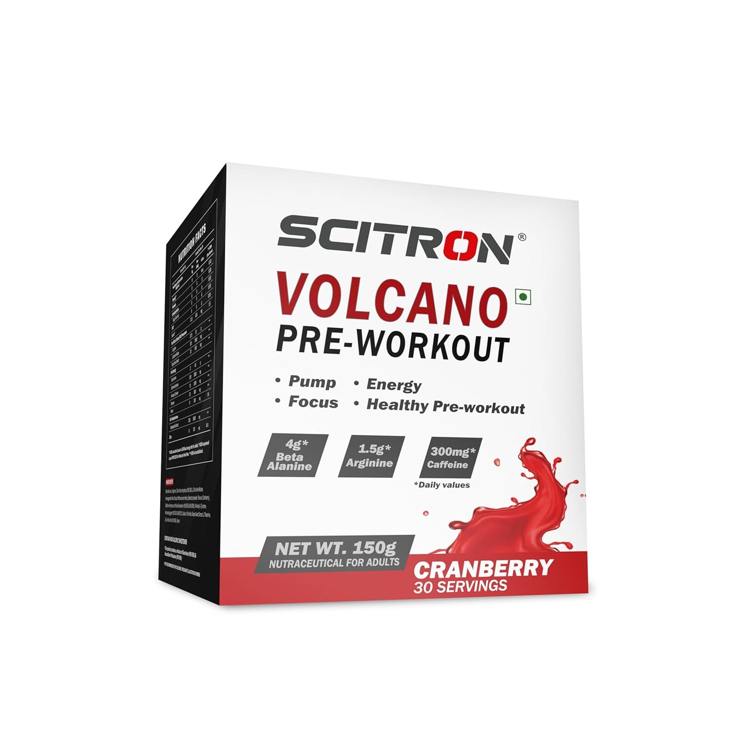 Scitron Volcano Pre Workout | 4g Beta Alanine | 1.5g Arginine | 300mg Caffeine | 0g Sugar | Boost Energy & Focus| Healthy Pre-workout