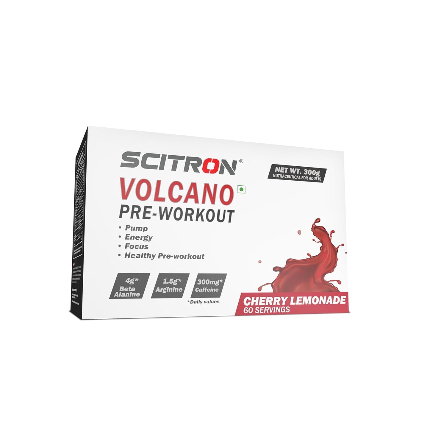 Scitron Volcano Pre Workout | 4g Beta Alanine | 1.5g Arginine | 300mg Caffeine | 0g Sugar | Boost Energy & Focus| Healthy Pre-workout