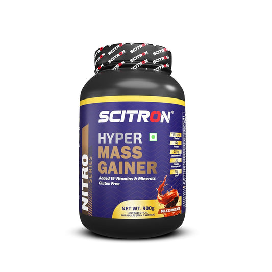 SCITRON Nitro Series Hyper Mass Gainer | 377 Kcal| 14g Protein| 78g Carbs| 3g Creatine Monohydrate| 2.92g BCAAs| 6.14g EAAs | Max Gains | Max Results