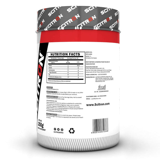 Scitron Citrulline Malate | 50 Servings | 5g Citrulline Malate | 0 Fillers| No Added Flavour & Sweetener |Increase Pump | 250g