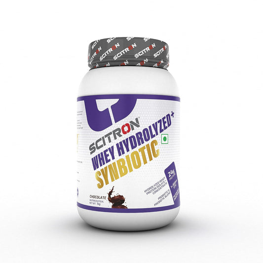 Scitron Whey Hydrolyzed Synbiotic 100% Hydrolyzed Protein Powder | 1Kg | Chocolate Flavor |24g Protein Per Serving| With 1 Billion Prebiotic & Probiotic Strains For Gut Health| Digestive Enzymes for Effective Digestion