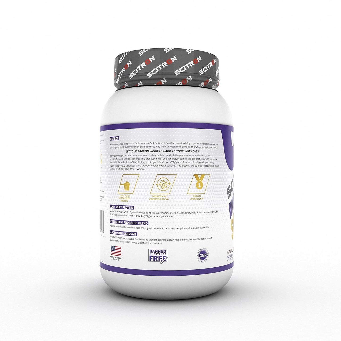 Scitron Whey Hydrolyzed Synbiotic 100% Hydrolyzed Protein Powder | 1Kg | Chocolate Flavor |24g Protein Per Serving| With 1 Billion Prebiotic & Probiotic Strains For Gut Health| Digestive Enzymes for Effective Digestion