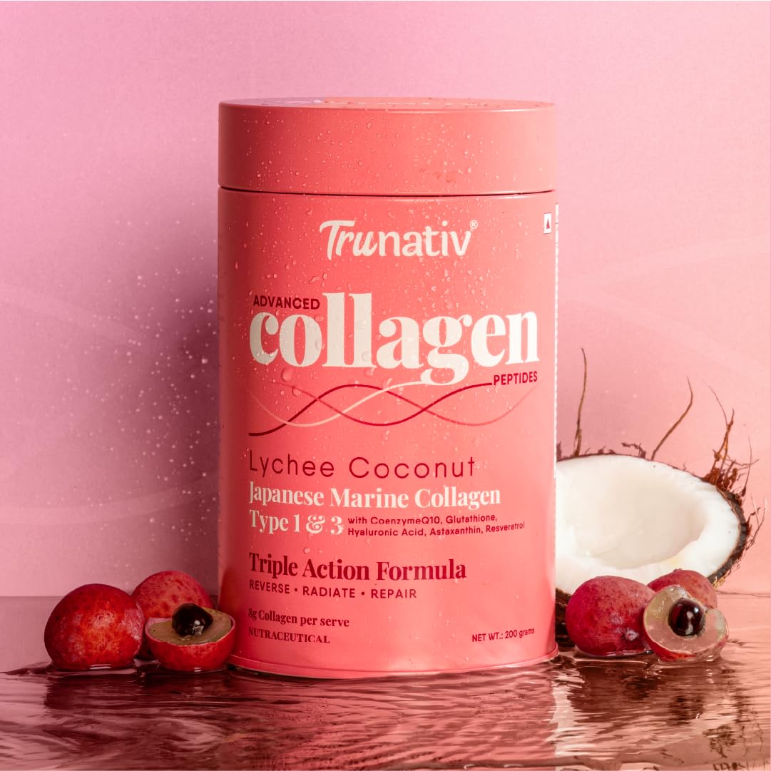 Trunativ Advanced Japanese Marine Collagen Powder |Type 1 and 3 | Supplements for Women and Men with Hyaluronic Acid | Supports Skin Glow, Hair Growth and Nail Strength | 200 Gm