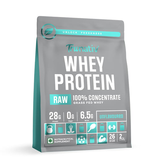 TruNativ Raw Whey Protein Concentrate Powder for Muscle Support & Recovery | 28 gm Protein | 6.5 gm BCAA | No Added Sugar | Ultra low Carbs | For Men & Women | Unflavoured Protein Powder |907g