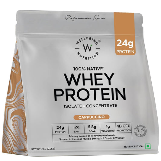 Wellbeing Nutrition Clean Whey Protein Isolate & Concentrate| Clinically Proven Velositol 2x Muscle Protein Synthesis| 4B CFU Probiotics & Digestive Enzymes| Easy to Digest