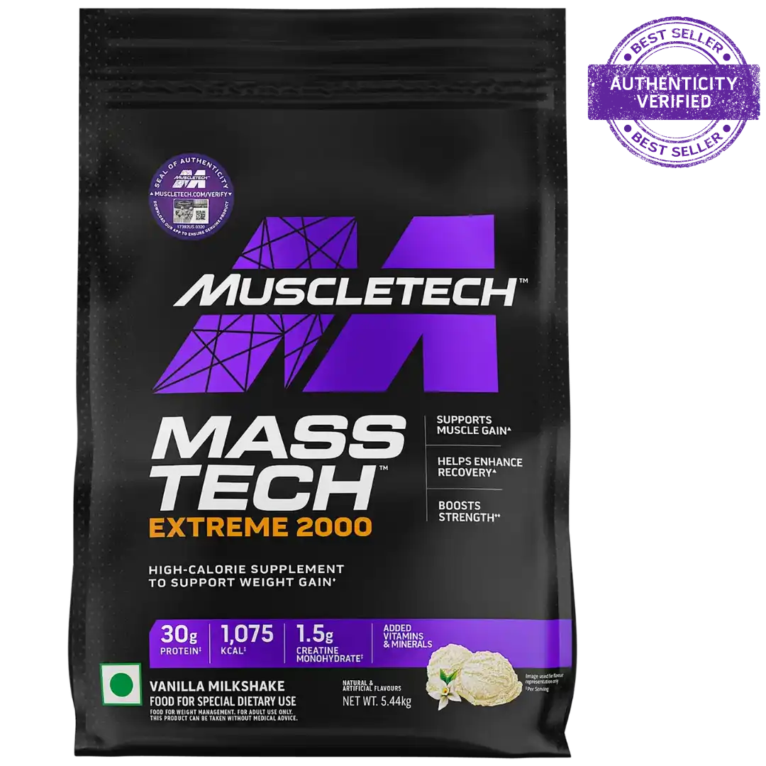 MuscleTech Veg Mass Gainer MassTech Extreme 2000 High Protein Food For Weight Gainer |30g Protein| 1073 Kcal| 1.5g Creatine & Added Vitamin, Minerals
