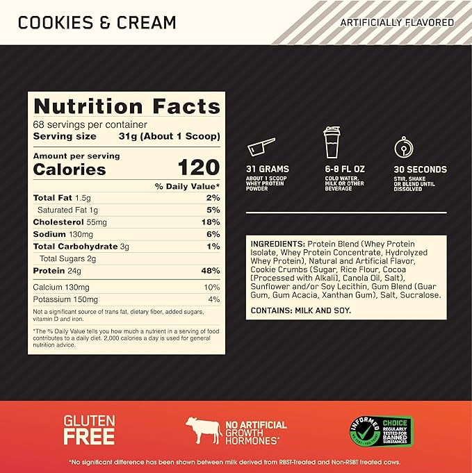 Optimum Nutrition (ON) Gold Standard 100% Whey Protein | for Muscle Support & Recovery | Vegetarian - Primary Source Whey Isolate