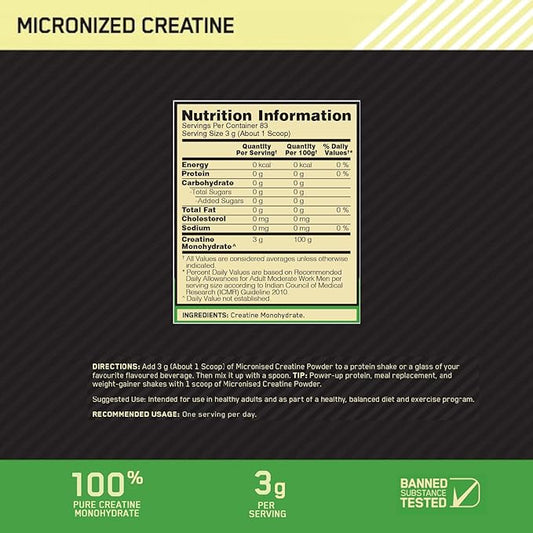 Optimum Nutrition (ON) Micronized Creatine Powder - 250 Gram | 83 Serves | Unflavored | 3g of 100% Creatine Monohydrate per serve | Supports Athletic Performance & Power
