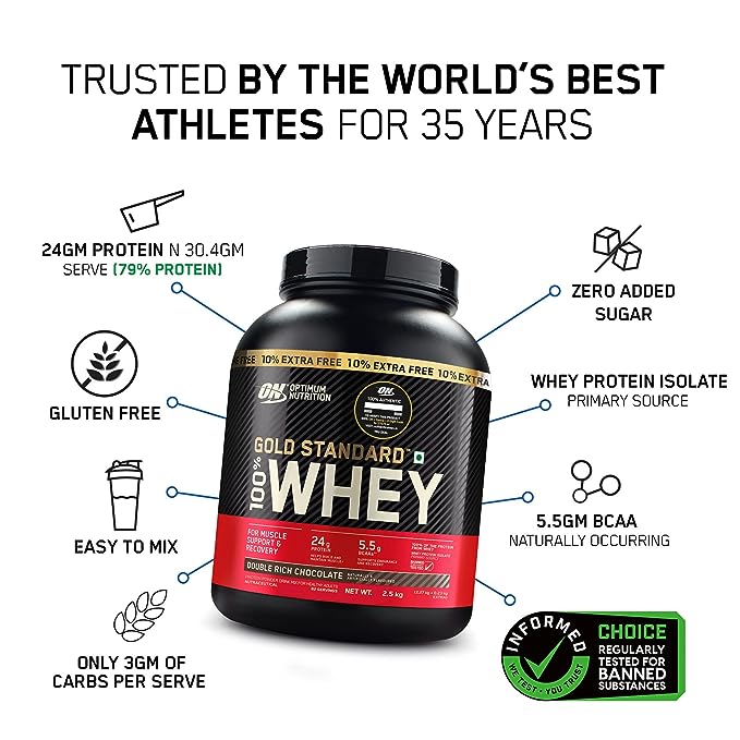 Optimum Nutrition (ON) Gold Standard 100% Whey Protein | for Muscle Support & Recovery | Vegetarian - Primary Source Whey Isolate
