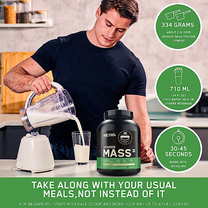 OPTIMUM NUTRITION (ON) Serious Mass Gainer powder (Veg) | Vitamins & Minerals | High Protein High Calorie Weight Gainer with 3gm Creatine