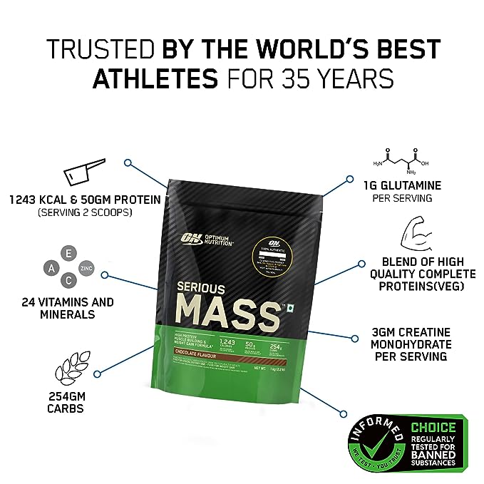 OPTIMUM NUTRITION (ON) Serious Mass Gainer powder (Veg) | Vitamins & Minerals | High Protein High Calorie Weight Gainer with 3gm Creatine
