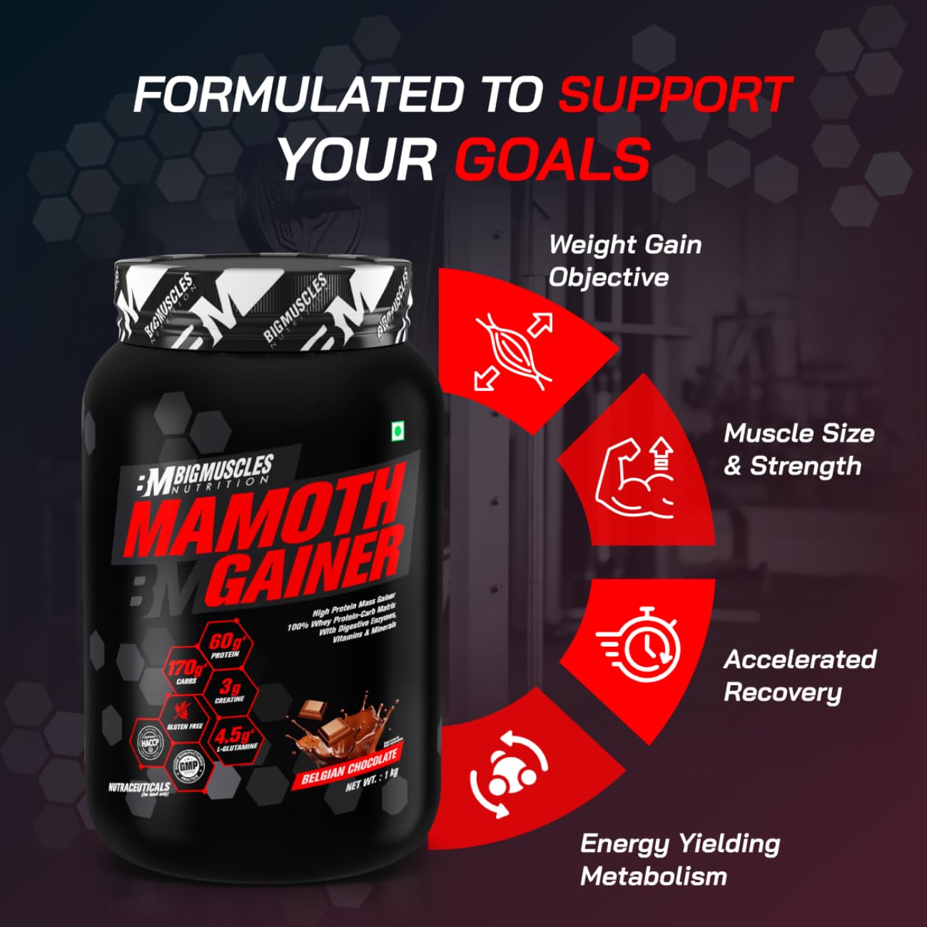 Bigmuscles Nutrition Mamoth Gainer Powder | High Protein Muscle Mass & Weight Gainer | With Vitamins & Minerals, Creatine & Digestive Enzymes