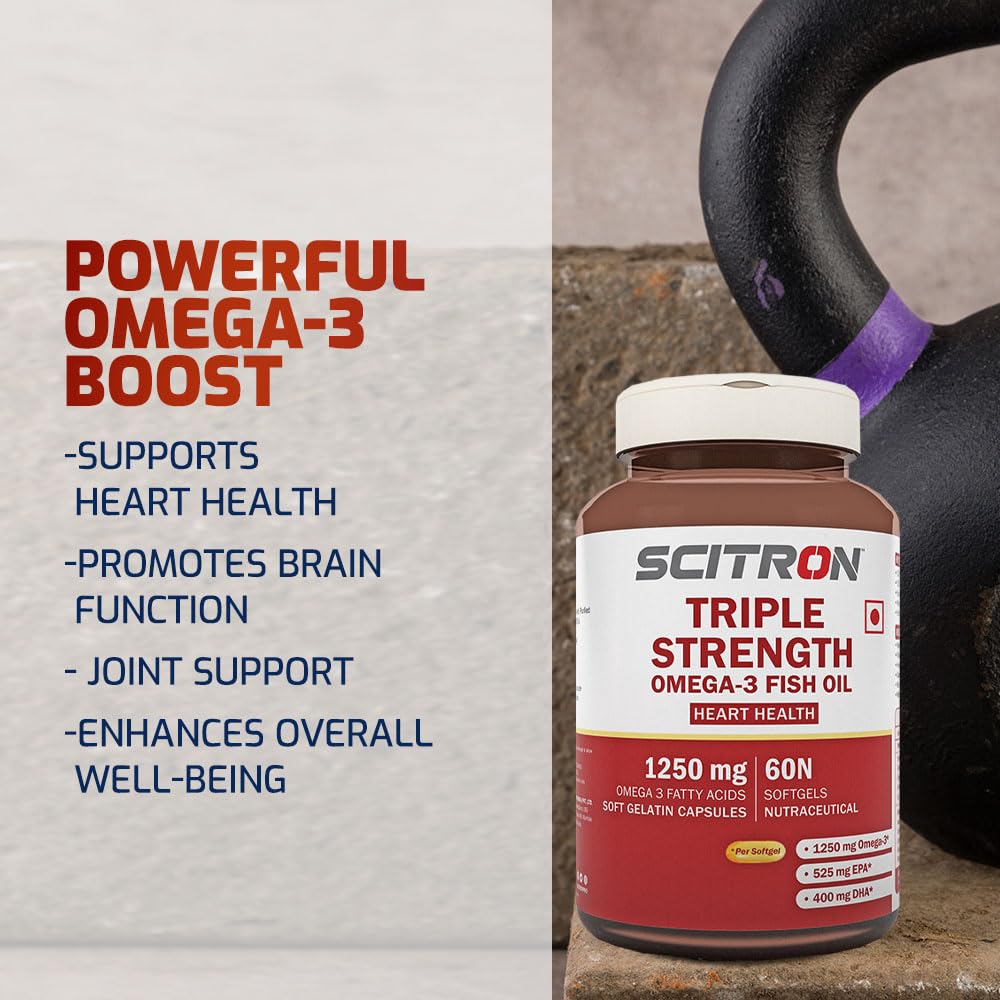 Scitron Triple Strength Omega-3 Fish Oil Capsules | 1250mg Omega-3 | 525mg EPA |400mg DHA| 60 Capsules