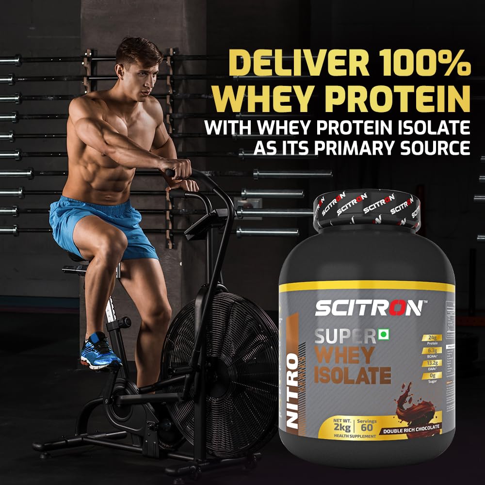 Scitron Super Whey Isolate Protein Powder 2Kg | Double Rich Chocolate |25g Protein| 5.85g BCAAs| 12.52g EAAs | Maximize your muscle-building potential and boost muscle recovery