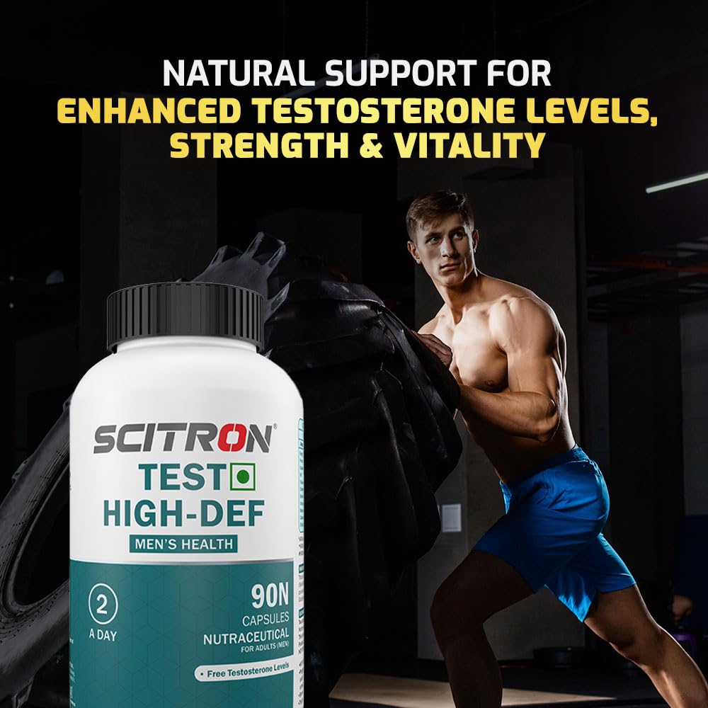 SCITRON TEST HIGH-DEF- 90N Capsules | Testosterone Booster Supplement For Men With Tribulus, Safed Musli, Boron Citrate, Urica Diocia & Mucuna Pruriens | Manage testosterone levels | Supports muscle growth management