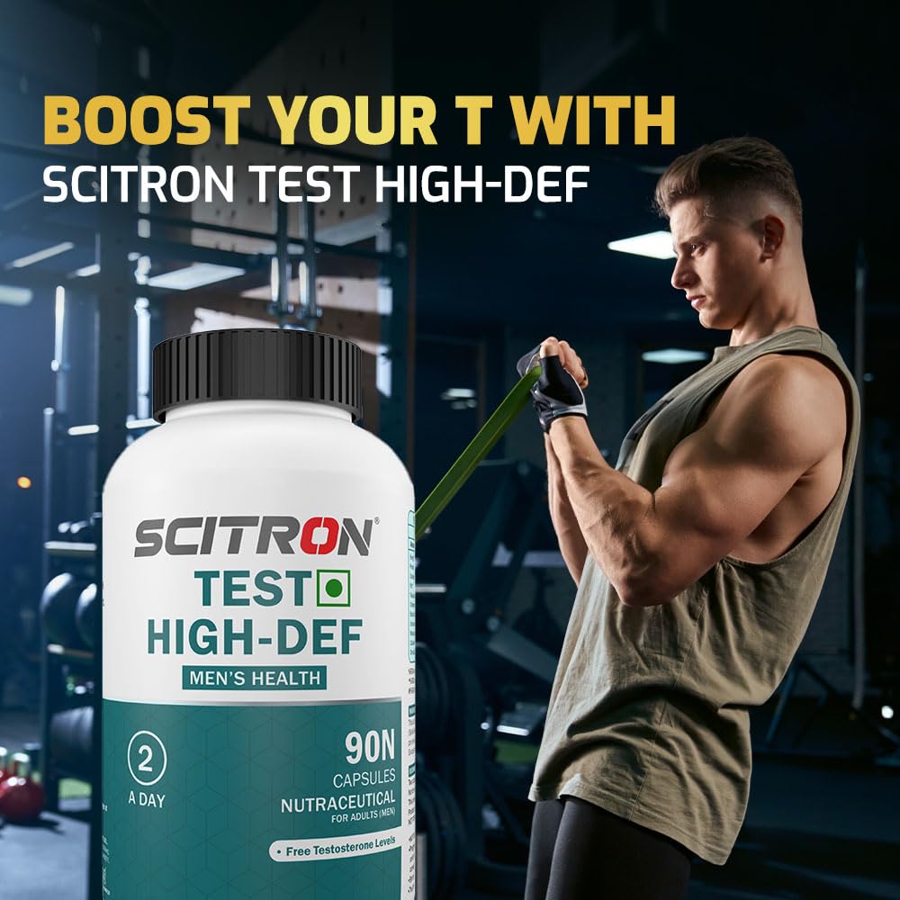 SCITRON TEST HIGH-DEF- 90N Capsules | Testosterone Booster Supplement For Men With Tribulus, Safed Musli, Boron Citrate, Urica Diocia & Mucuna Pruriens | Manage testosterone levels | Supports muscle growth management