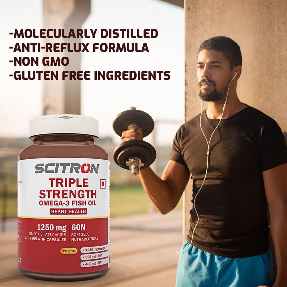 Scitron Triple Strength Omega-3 Fish Oil Capsules | 1250mg Omega-3 | 525mg EPA |400mg DHA| 60 Capsules