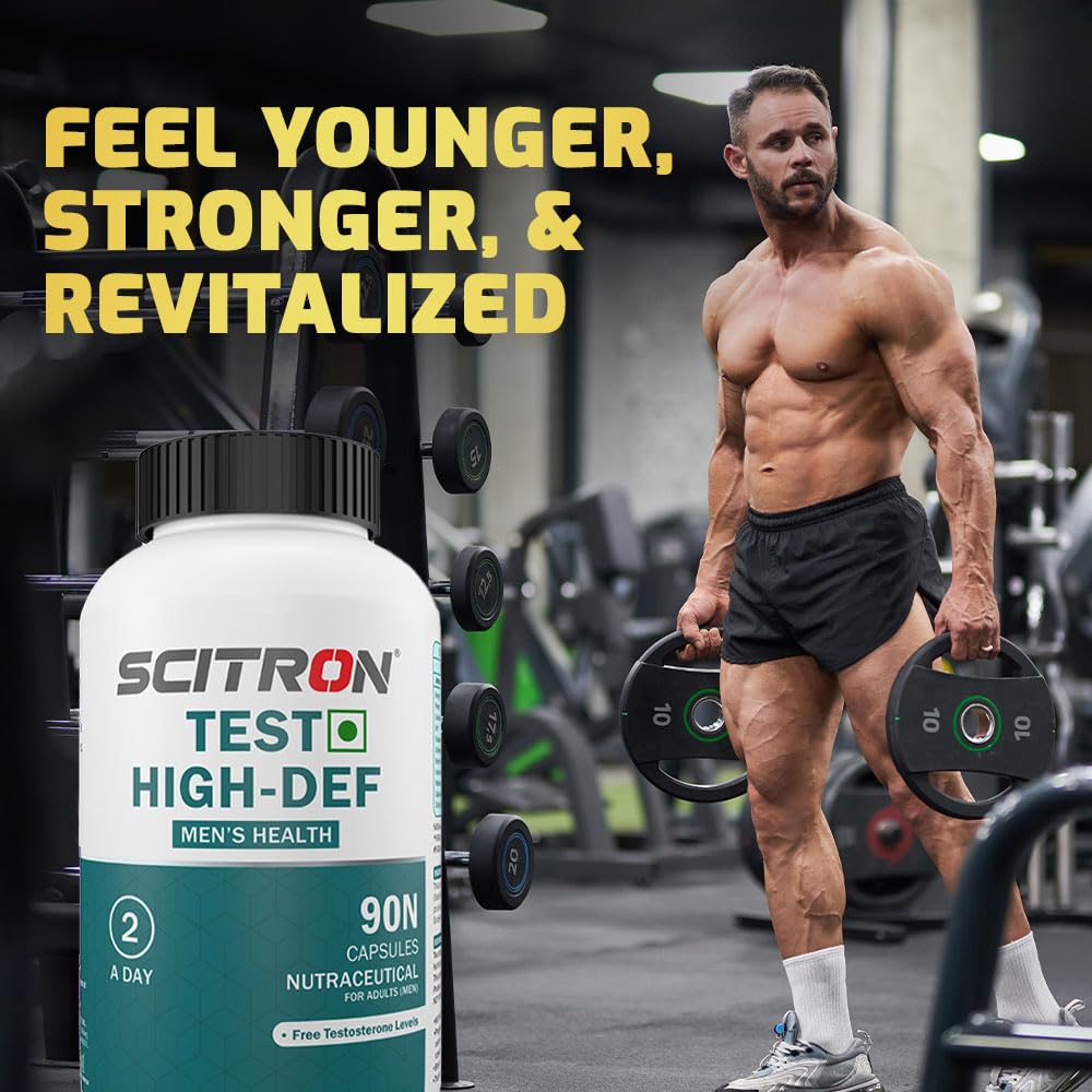 SCITRON TEST HIGH-DEF- 90N Capsules | Testosterone Booster Supplement For Men With Tribulus, Safed Musli, Boron Citrate, Urica Diocia & Mucuna Pruriens | Manage testosterone levels | Supports muscle growth management