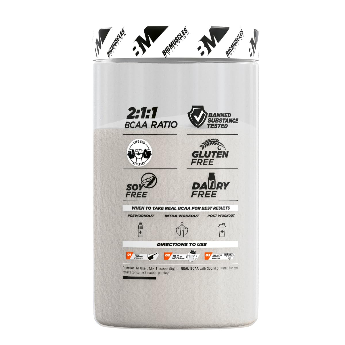 Bigmuscles Nutrition Real BCAA with Electrolytes | BCAA Powder in 2:1:1 Optimal Ratio | Powerful Intra Workout for Muscle Recovery & Endurance