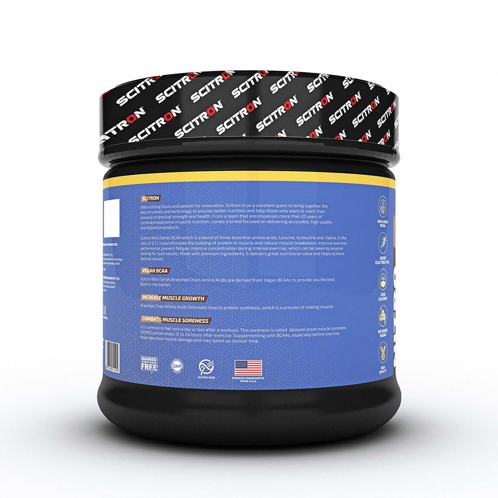Scitron Nitro Series BCAA Intra Workout Fuel Powder 210g |30 Servings| 5 g BCAA| 650mg Electrolytes| 0g Sugar| Vegan