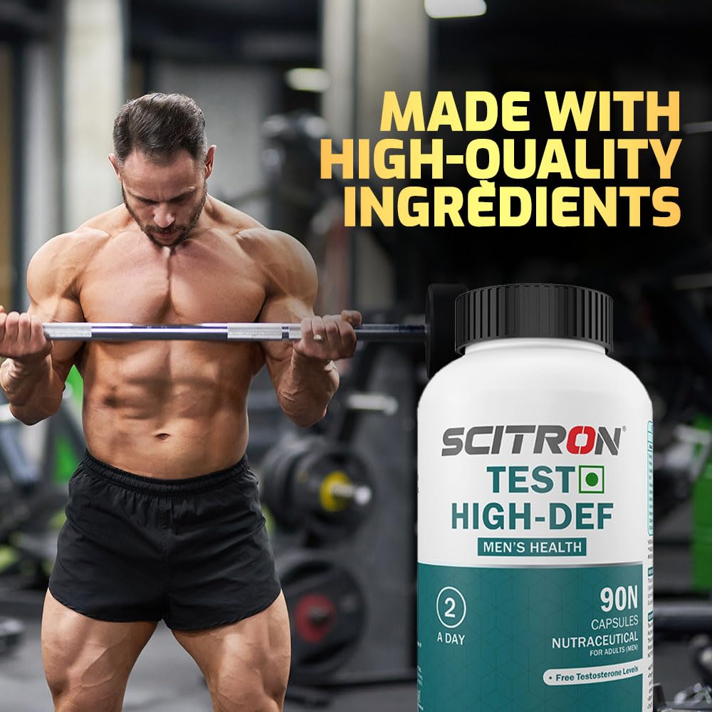 SCITRON TEST HIGH-DEF- 90N Capsules | Testosterone Booster Supplement For Men With Tribulus, Safed Musli, Boron Citrate, Urica Diocia & Mucuna Pruriens | Manage testosterone levels | Supports muscle growth management