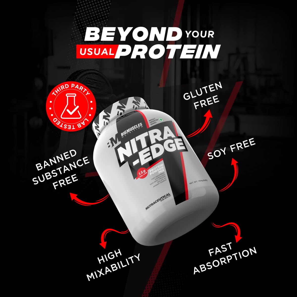 Bigmuscles Nutrition Nitra Edge Isolate Whey Protein | 32g Protein | 13.5g EAA | 6g BCAA per serving | 3g Creatine | Muscle Building Formula
