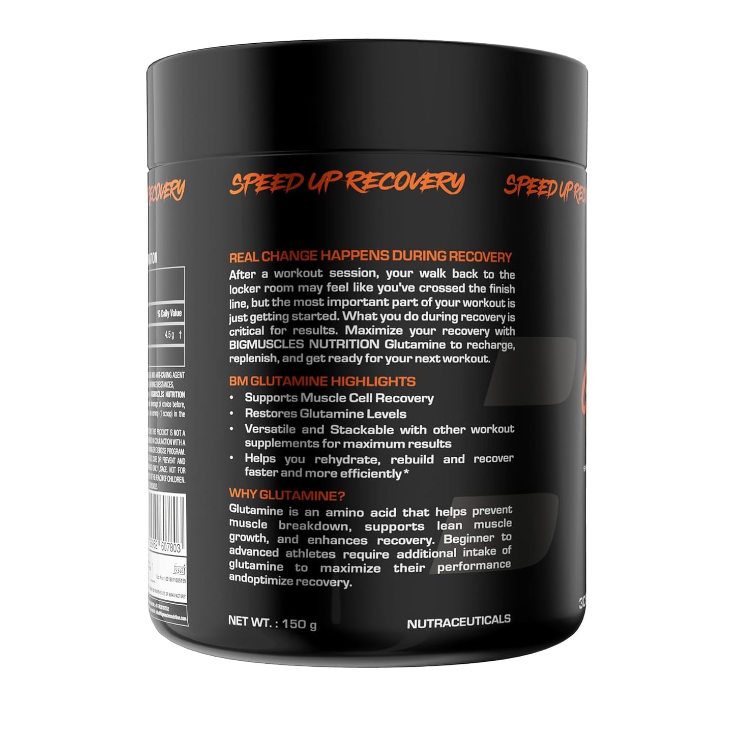 Bigmuscles Nutrition Glutamine Powder |150 Grams | 30 Servings
