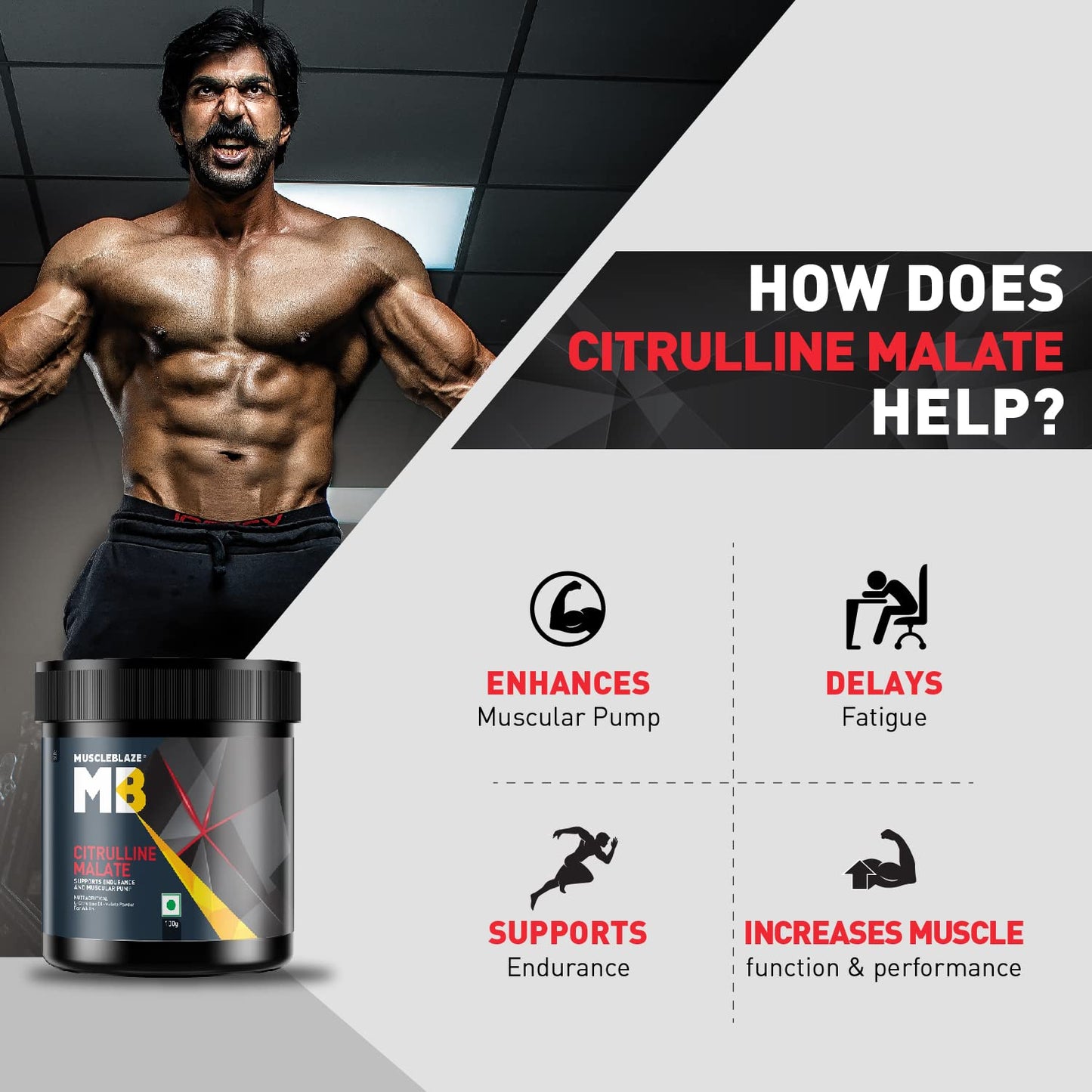 MuscleBlaze Citrulline Malate Powder | Unflavoured |100 G| Supports Endurance & Muscle Pump| 1 Count |50 Servings
