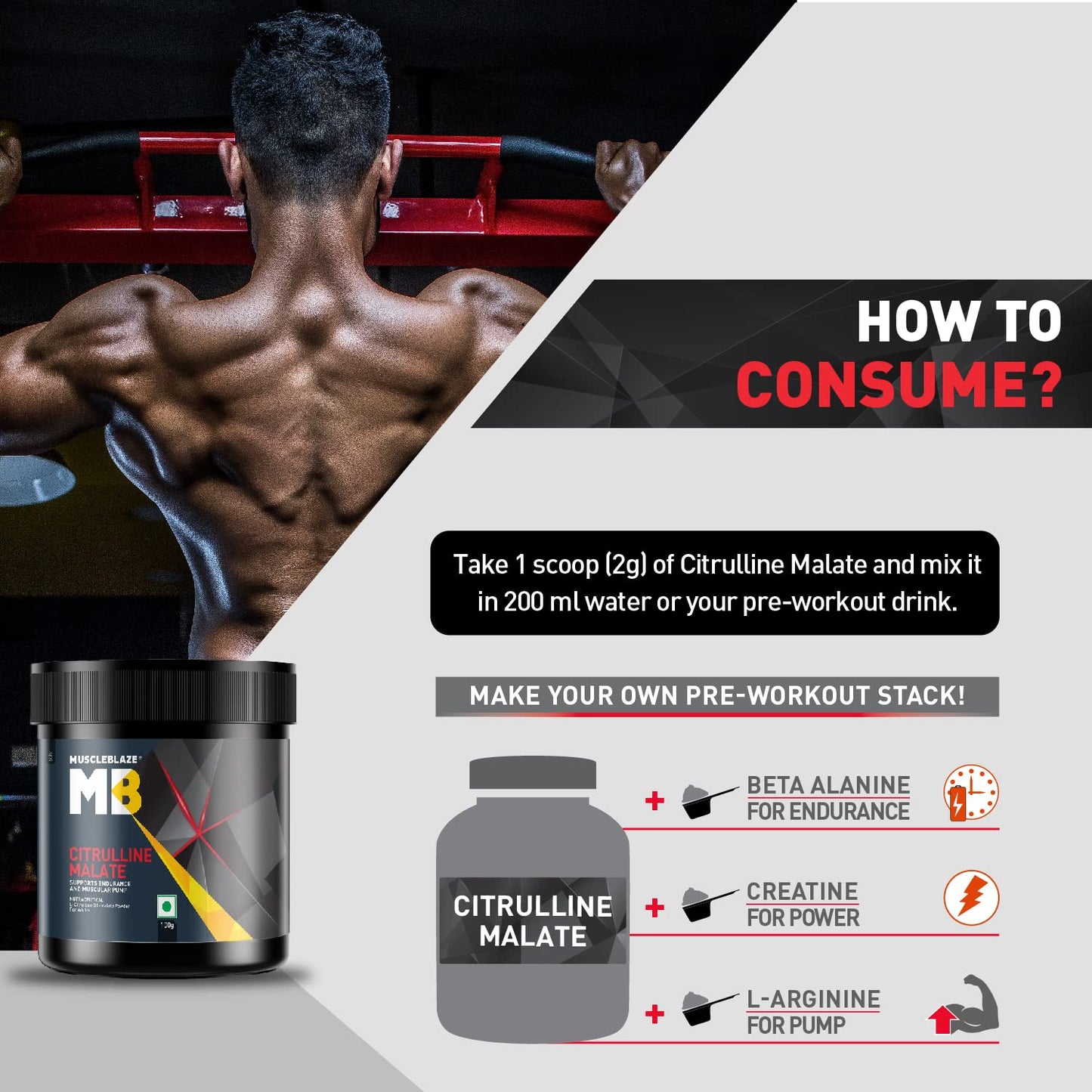 MuscleBlaze Citrulline Malate Powder | Unflavoured |100 G| Supports Endurance & Muscle Pump| 1 Count |50 Servings