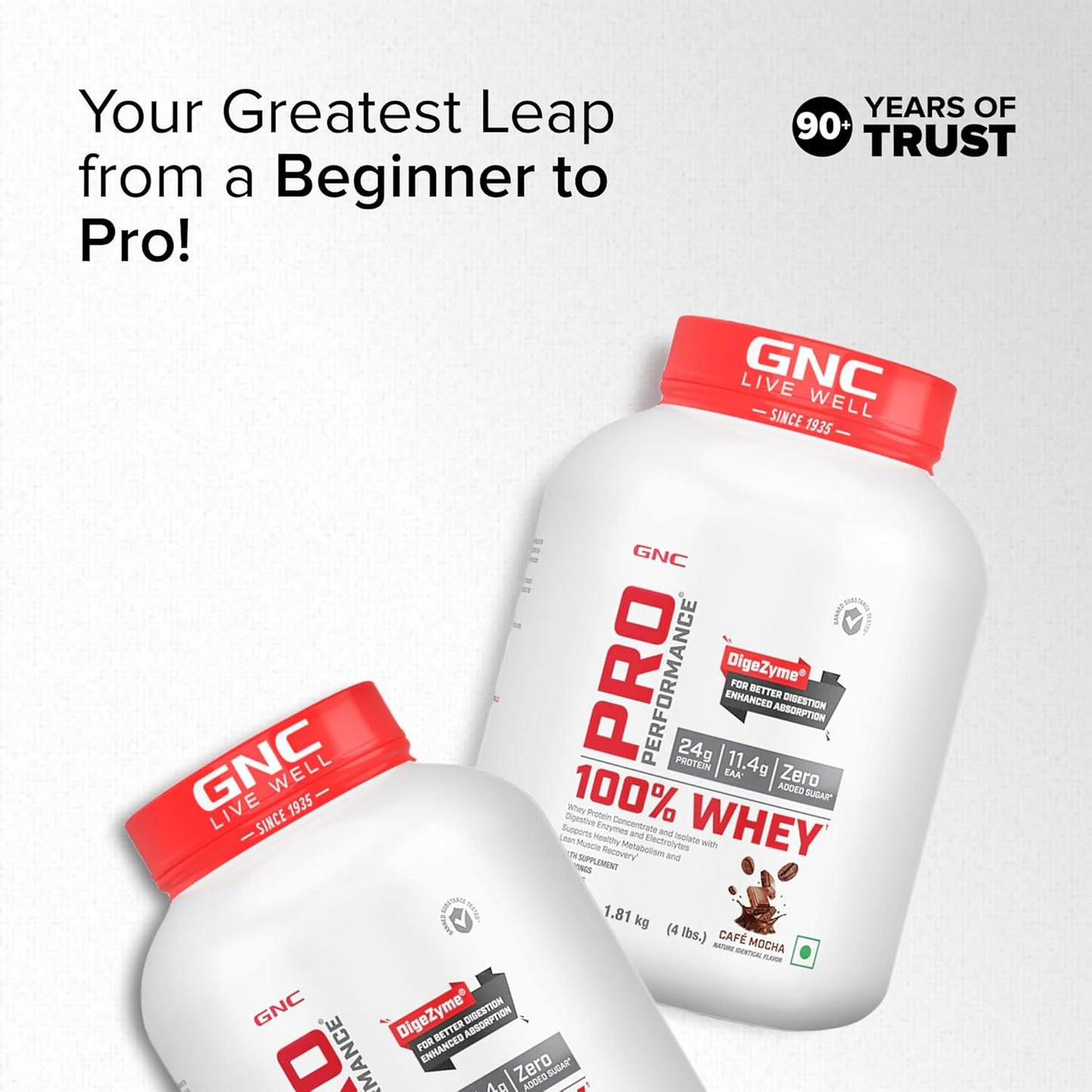 GNC Pro Performance 100% Whey Protein | Muscle Growth | Muscle Recovery | DigeZyme® For Easy Digestion | Informed Choice Certified | 24g Protein | 5.5g BCAA