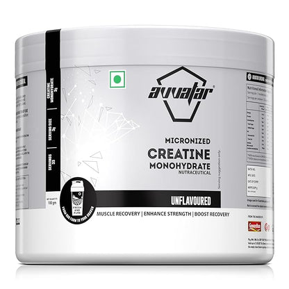 Avvatar Micronized Creatine Monohydrate Powder | Unflavoured | Muscle Recovery | Enhance Strength | Boost Recovery
